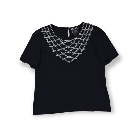 Escada Margaretha Ley Wool Knit Chain Stitch‎ Top Shirt Womens 42 - Picture 1 of 8